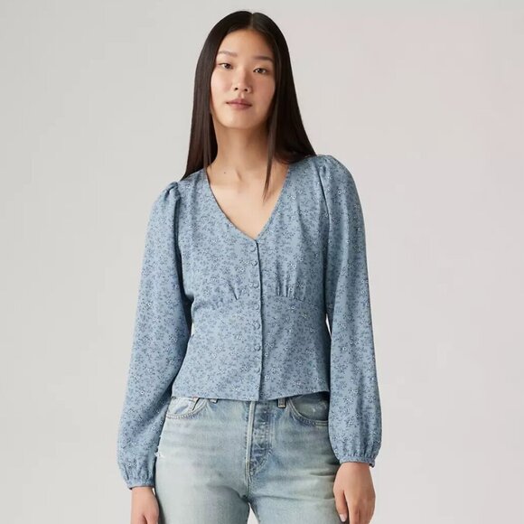 Levi's Women's Dolores Long Sleeve Smocked Floral Blouse - XXL - Picture 1 of 9